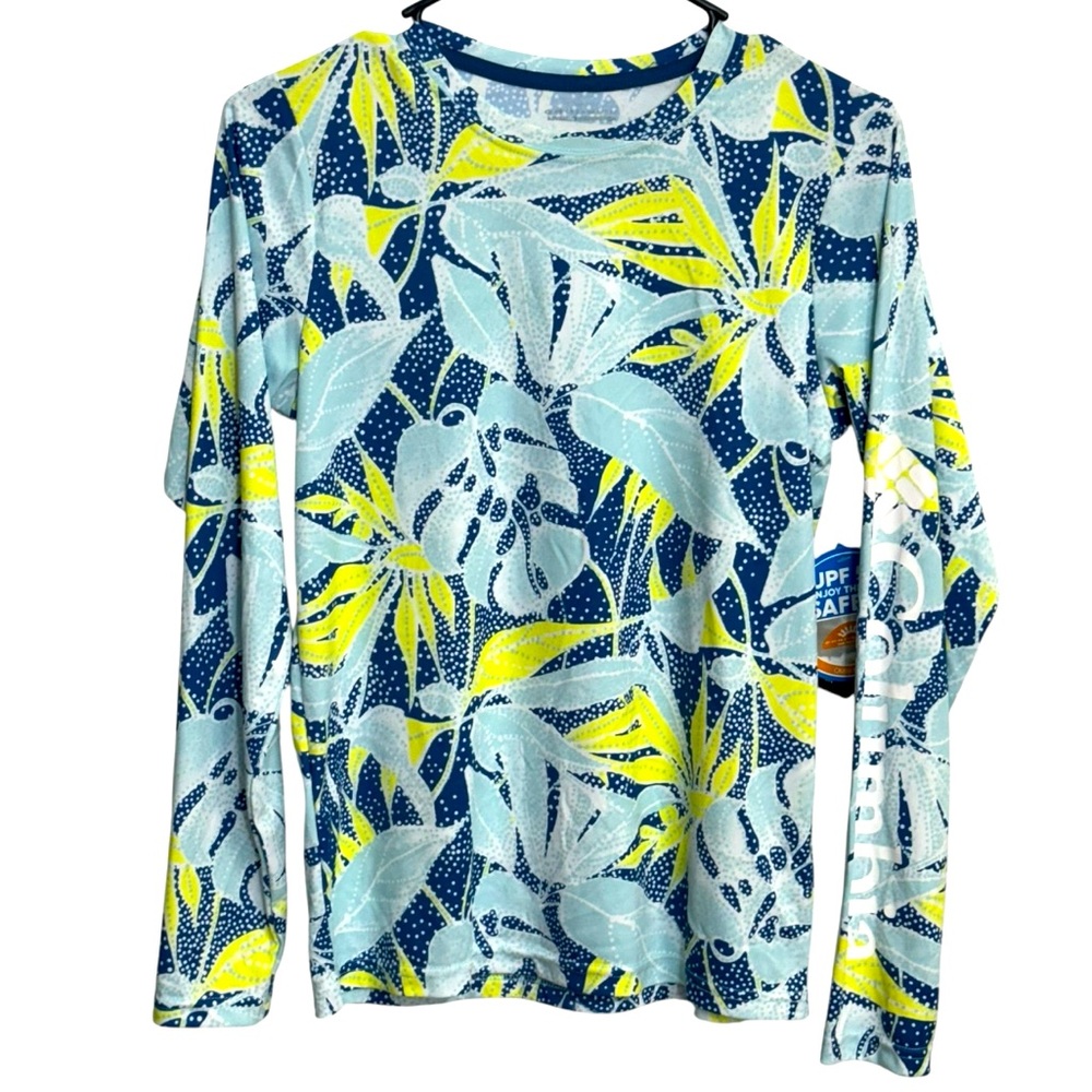 Columbia Boys Blue and Yellow Leaf Print Shirt L14/16